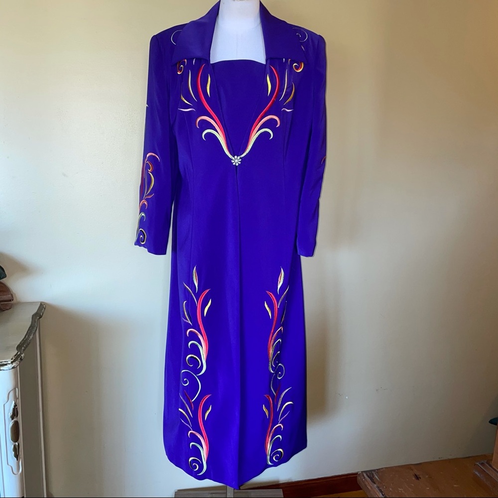 Ashro Long Purple Embroidered Technicolor Dream Coat Funky Unique Dress Coat